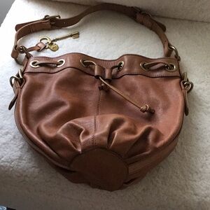 Fossil Tan Leather Shoulder Bag with Relaxed Design
